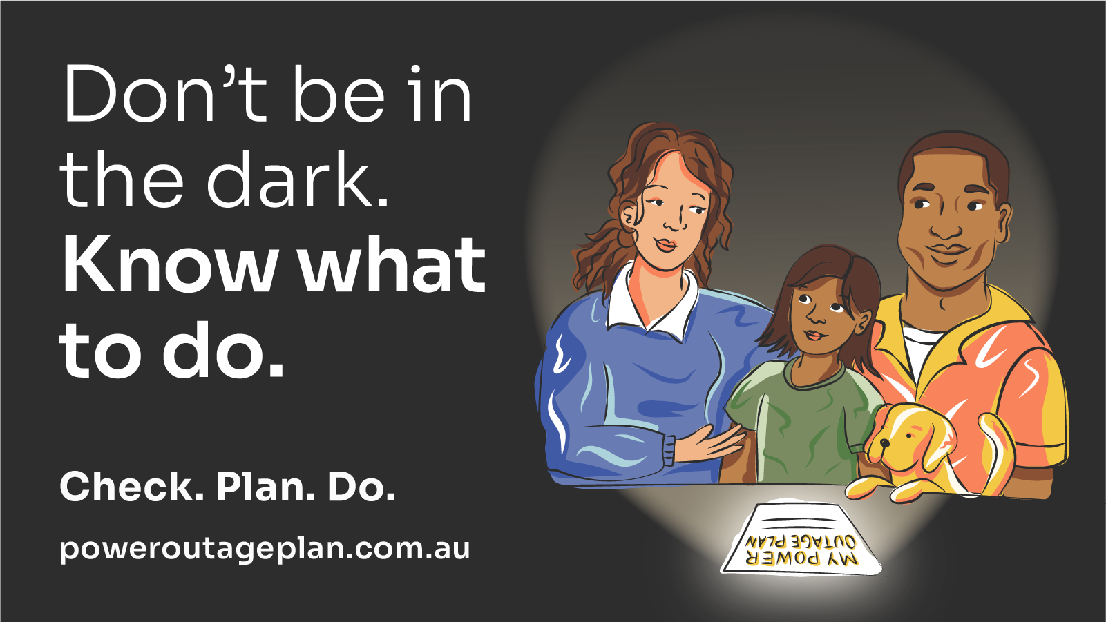 A family preparing for a power outage during amn extreme weather event